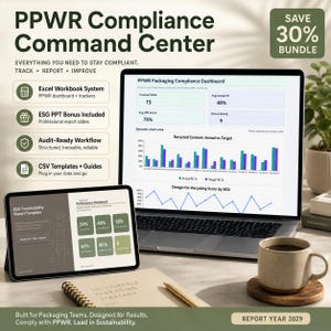 PPWR Verpackungs-Compliance-Excel-Dashboard | EU-Verpackungs-Tracker, RC%, DfR, Nachweisprotokoll, Csv-Import + Esg-Ppt-Bonus