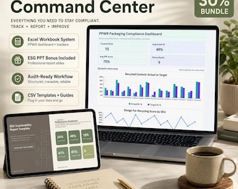 PPWR Packaging Compliance Excel Dashboard | Eu Packaging Tracker, RC%, DfR, Evidence Log, CSV Import + Esg Ppt Bonus