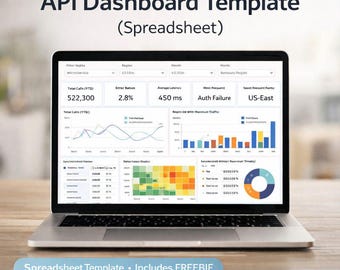 API Dashboard Excel/Google Sheets – Microservice Monitoring, Error Log Analytics, Latency KPIs, A4 Report (1-Click PDF Export) + FREEBIE