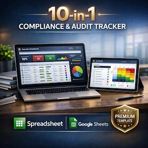 Compliance & Audit Tracker | 10-in-1 Vorlage Excel und Google Sheets | Risiko, NC-Log, Auditplan, Maßnahmen, Dashboard