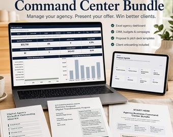 Agency Business Command Center Bundle | Excel Agency Dashboard, CRM, Budget Tracker, Proposal & Pitch Deck Templates