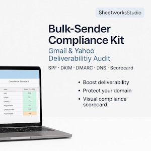 E-Mail-Sender Compliance Kit | Gmail & Yahoo Zustellbarkeit Audit | SPF, DKIM, DMARC Checklisten + Scorecard | Bulk-Sender Dsgvo Tool