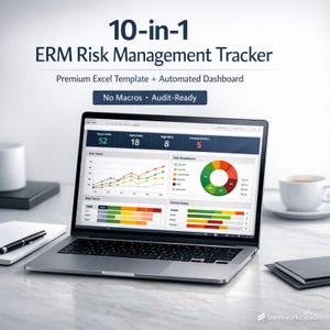 10-in-1 ERM Risk Management Tracker + Home Navigation | Excel Template + Dashboard | Risk Register, Matrix, Action Plan & Reporting