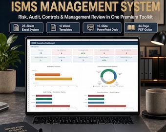ISO 27001 ISMS Management System | Excel Risk & Audit Tracker, Word Templates, PowerPoint Deck, PDF Guide | Google Sheets