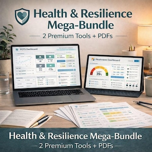Health & Resilience Mega-Bundle | POTS Dashboard Excel + PDF Guide und Checklisten + Heatwave Prep Tool Hydration und Cooling Optimizer