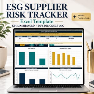 Excel-sjabloon voor het bijhouden van ESG-leveranciersrisico's | KPI-dashboard, due diligence-logboek, sjabloon voor naleving en duurzaamheid