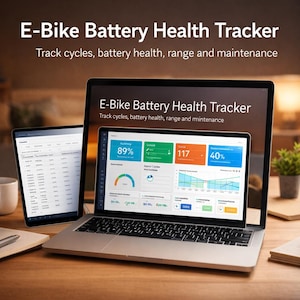 E-Bike Battery Health Tracker Excel | Cycle Log, Range & Maintenance Planner | Battery Analysis Dashboard Template