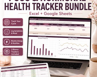 PCOS & Hormonal Health Tracker Bundle Excel + Google Sheets | Cycle, Symptoms, Mood, Energy and Nutrition Log | 2 Bonus Trackers