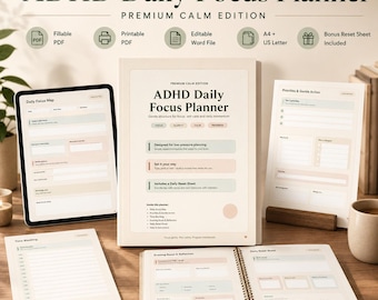 ADHD Daily Planner PDF & Word, Fillable ADHD Planner, Printable Focus Planner, Self Care, Daily Reset Sheet Bonus