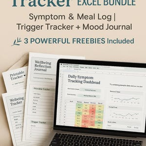 Excel Gastroparesis Tracker Bundle – Symptom, Meal & Trigger Log | Mood Journal + 3 Freebies