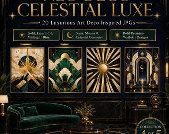 20 Art Deco Celestial JPG Images with Commercial License | Luxury Wall Art for Posters, POD, Cards & Physical Products