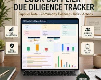 EUDR Due Diligence Tracker Excel Template | Supplier Register, Risk Assessment, Action Plan & Dashboard