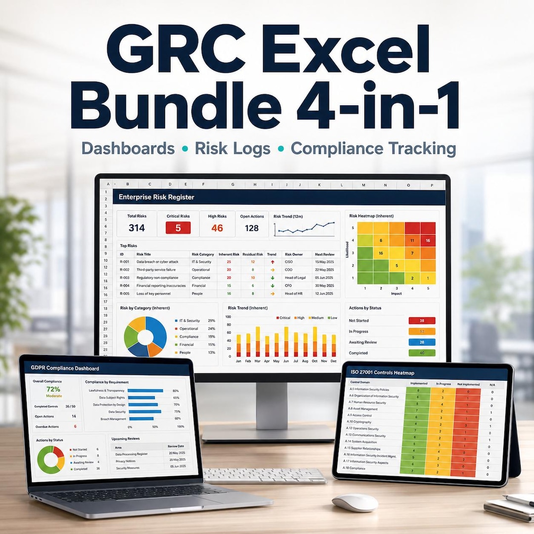GRC Excel Bundle 4in1 | GDPR Tracker, ISO 27001 Risk Log, Enterprise ...