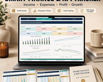 Excel Finance & KPI Tracker for Small Business | Income, Expenses, Profit, Goals and Business Dashboard