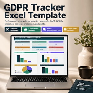 GDPR Tracker Excel Template | RoPA, DSAR, Data Breach, Consent, Processor Register & Compliance Dashboard + Bonus