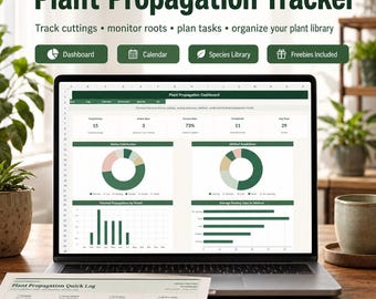 Plant Propagation Tracker Excel Template, Rooting Log, Cuttings Tracker, Dashboard, Calendar, Google Sheets