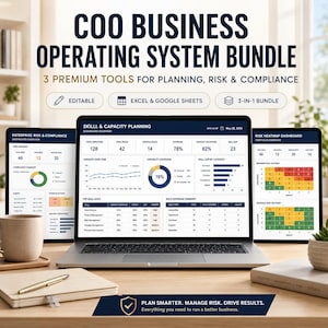 COO Business Operating System Bundle Excel & Google Sheets | Risk, Compliance, Skills Matrix and Capacity Planner