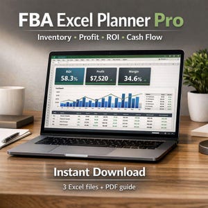 Amazon FBA Excel Planner Pro | Lager-, Gewinn- & ROI-Dashboard | Lieferanten- und Cashflow-Management Vorlage