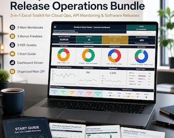 DevOps API & Release Operations Bundle Excel | Cloud Tracker, API Dashboard, Error Log Analytics, Feature Rollout Planner