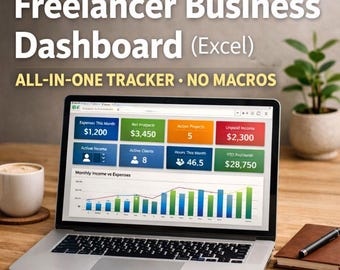 Excel Freelancer Dashboard Template | Project & Finance Tracker, CRM, Time Log and Content Planner | Business Management Spreadsheet