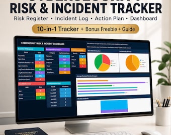 Cybersecurity Risk & Incident Tracker Excel Template | 10-in-1 Risk Register, Incident Log, Dashboard and Freebie