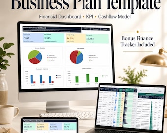 Excel Business Plan Template | Financial Dashboard, KPI & Cashflow Model | Startup Budget Planner Spreadsheet