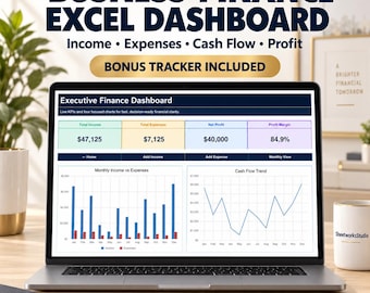 Business Finance Excel Dashboard | Income Expense Profit & Cash Flow Tracker | Freelancer Small Business Template + Bonus