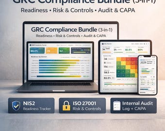 NIS2 Compliance Tracker Bundle | ISO 27001 Risk & Controls Register + Heatmap | Internal Audit Log + CAPA | Excel + Google Sheets