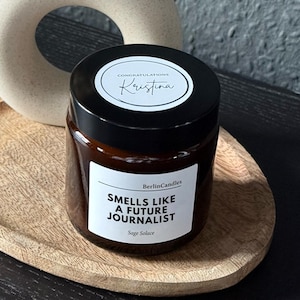 PERSONALISABLE "Smells Like a Future Journalist" Scented Candle · Journalist Gift · Journalism Degree · Press Gift