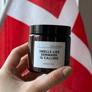PERSONALISED Scented Candle "Smells Like Denmark is Calling", Going Abroad Gift, Farewell Party Present, Moving to Scandinavia