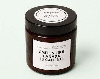 PERSONALISED Scented Candle "Smells Like Canada Is Calling", Moving Abroad Gift, Going Abroad Party Decor, Emigrating to Canada Present