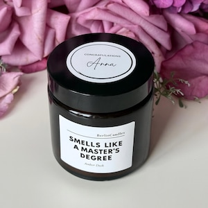 Personalised Scented Candle for Master's Graduation "Smells Like a Master's Degree", Custom Present with Name for MSc University Degree
