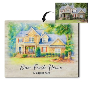 Personalized Our First Home Photo Canvas, Custom Watercolor House Canvas, Romantic Wall Art for Husband or Wife , New Home Gift for Spouse
