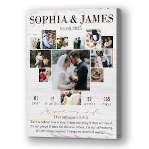 Personalized Heart Photo Collage Canvas, Custom Anniversary Gift for Couple, Gift for Husband, Wife, Valentines Gift Idea