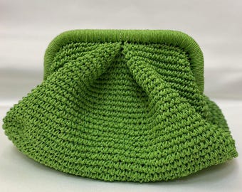 Handmade Raffia Crochet Clutch Bag, Natural Woven Straw Summer Handbag, Boho Purse