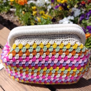 Handmade Colorful Crochet Clutch Bag, Vintage Style, Granny Square Purse, Spring Gift Bag, Boho Crochet Handbag