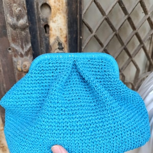Straw Summer Pouch Bag, Straw Raffia Bag, Modern Natural Wicker Handmade Cluctch Bag for Women, Raffia Crochet Woven Bag, Blue Raffia bag