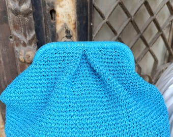 Handmade Raffia Crochet Clutch Bag, Natural Woven Straw Summer Handbag