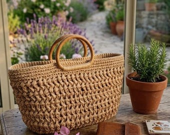 Handmade Raffia Bag, Crochet Straw Tote, Large Summer Shoulder Bag, Authentic Boho Beach Bag, Handwoven Raffia Handbag, Gift for Her, 42x24