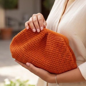 Handmade Orange Raffia Clutch Bag, Woven Summer Pouch, Boho Crochet Wristlet, Luxury Evening Bag for Women, Resort Wear Accessory