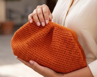 Bolso de mano de rafia naranja hecho a mano, bolso de verano tejido, cartera de ganchillo estilo boho, bolso de noche de lujo para mujer, accesorio para ropa de resort
