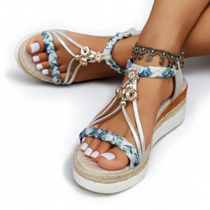 Boho Braided Sandals Women | Low Heel Thick Sole Summer Shoes | Hollow Casual Outdoor Flats | Comfy Bohemian Style Footwear