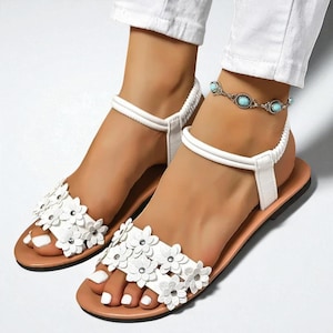 Floral Flat Sandals Women | Summer  Lightweight Beach Shoes | Flower Dress Sandalias | Comfy Casual Fashion Footwear