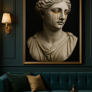 Goddess Bust Wall Art | Gold Tear Marble Statue | Luxury Digital Download | Surreal Feminine Decor | Printable Classical Sculpture Art