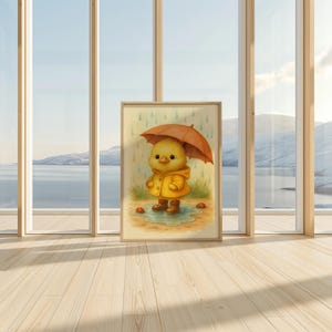 Children&#39;s Family Poster – Chick with Umbrella – Animal Illustration Wall Art | A3/A4 | Cute Animal Poster – A4/A3/A2/A1/A0 Art Print without Frame