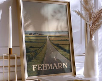 Fehmarn Poster Ostsee Landschaft – Straße zum Meer Felder Küste – Norddeutschland Wandbild A4/A3/A2/A1/A0