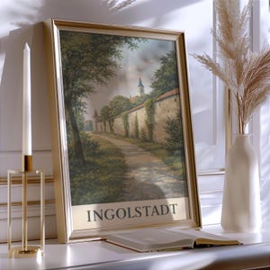 Ingolstadt Poster Stadtmauer Weg – Vintage Stadtansicht Ingolstadt – Retro Reiseplakat Bayern A4/A3/A2/A1/A0
