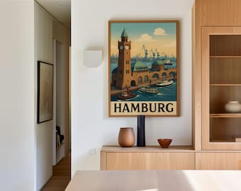 Cartel de Hamburgo Landungsbrücken St. Pauli Harbour Cartel Hamburgo Marítimo, Hamburgo Wall Art Architecture A4 A3 A2 A1 A0, mate o brillante
