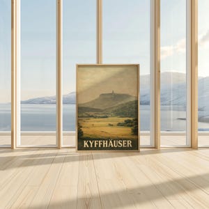 Póster de Kyffhäuser Paisaje Monumento – Póster de viaje vintage Montañas de Kyffhäuser – Arte de pared natural Turingia A4/A3/A2/A1/A0