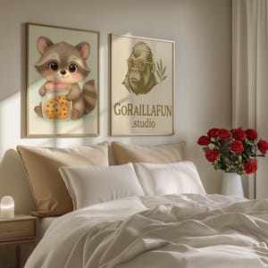 Waschbär mit Keksglas – Süßes Aquarellposter Digital | Kinderzimmer Tierbild & lustige Walddeko zum Ausdrucken